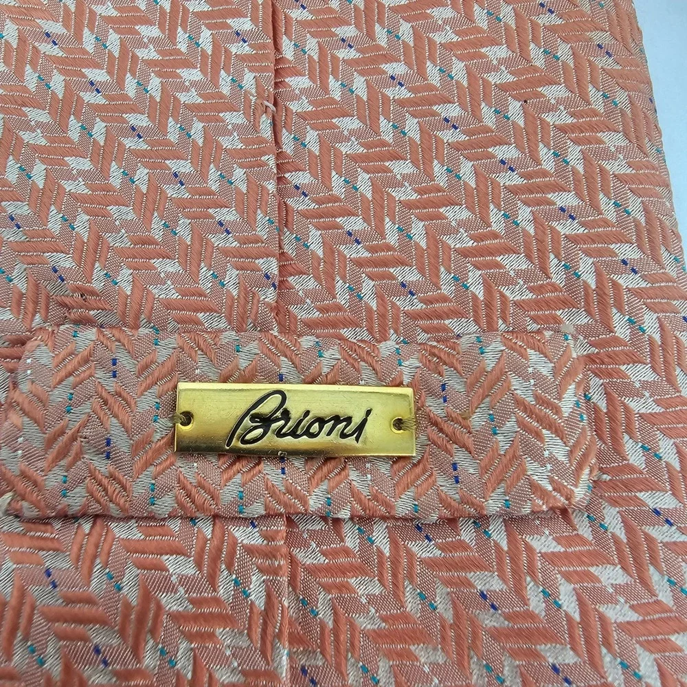 Brioni Silk Tie Peach Geometric Basketweave Handmade Italy‎ Luxury Designer